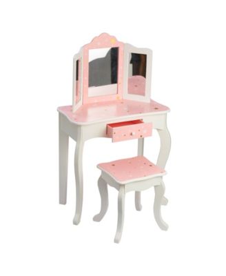 Teamson Kids Gisele 2pc Twinkle Star Prints Wooden Kids' Vanity Set White/Pink/Gold