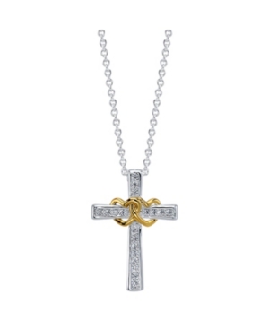 image of Gratitude & Grace Two-Tone Gold Flash Plated Crystal Cross and Heart Pendant Necklace