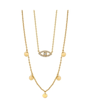 image of Unwritten Gold Flash Plated Cubic Zirconia Evil Eye Layered Pendant Necklace with Beaded Second Chain