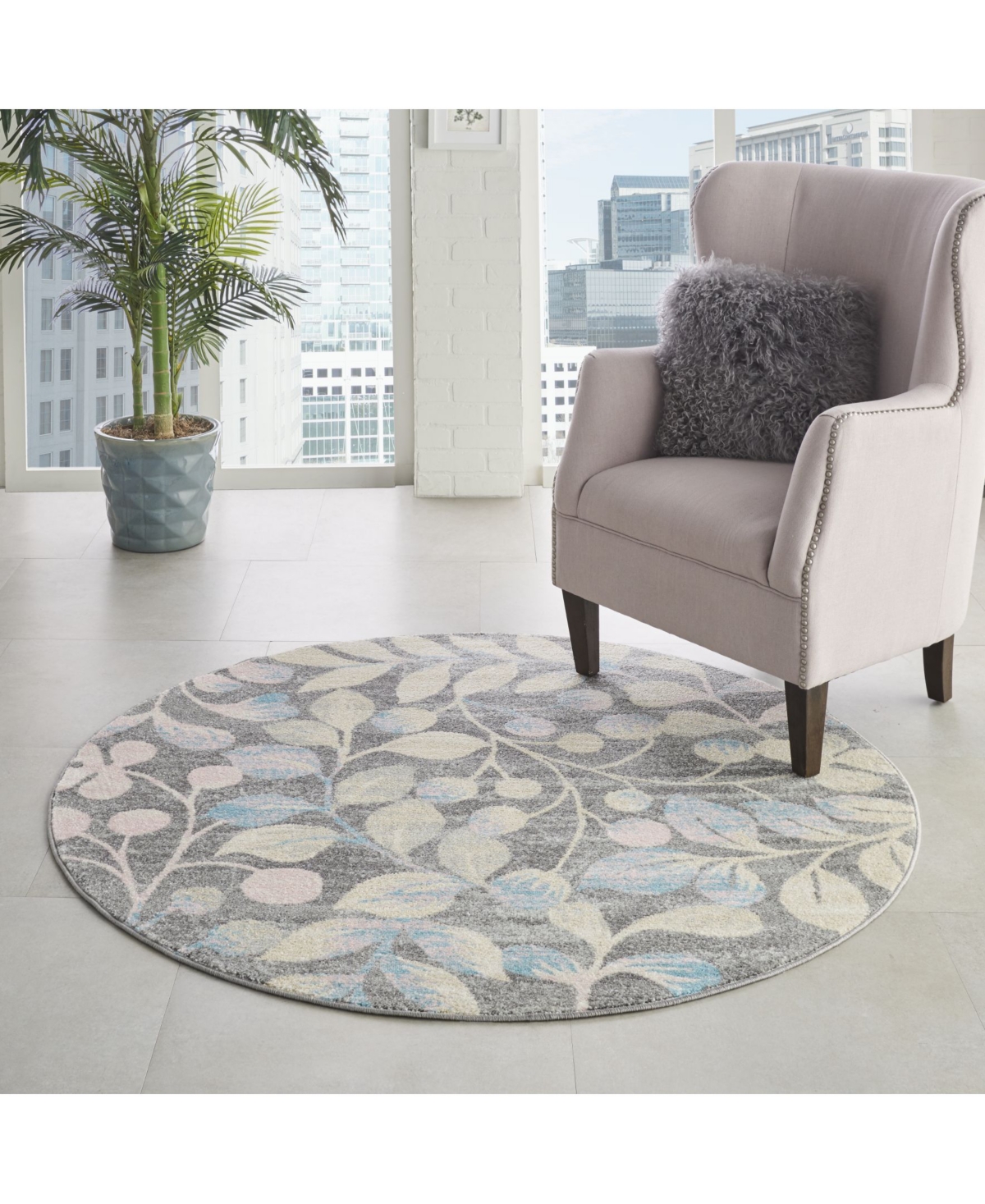 Long Street Looms Peace PEA03 Gray 5'3" Round Area Rug