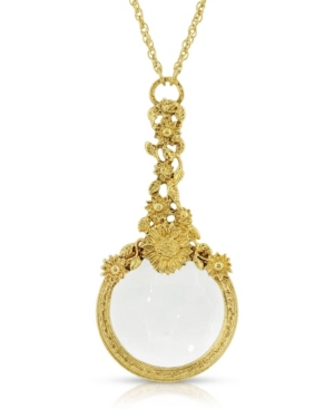 image of 2028 Gold-Tone Magnifying Glass with Flower Accents Necklace