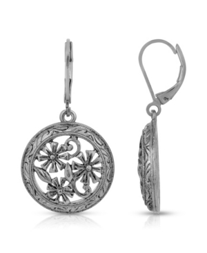 image of 2028 Silver-Tone Round Floral Drop Earrings
