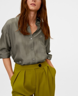 image of Mango Women-s Pocket Cupro Shirt