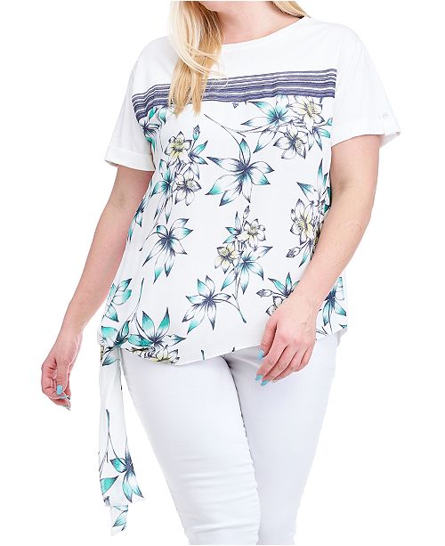 Fever Plus Size Floral Print Side Tie Top Reviews Tops Plus