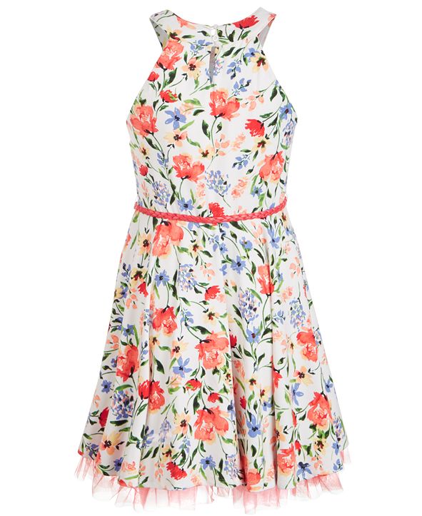 Beautees Big Girls Floral-Print Belted Dress & Reviews - All Girls ...