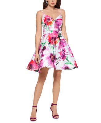 xscape floral fit and flare dress