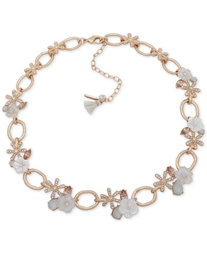 lonna & lilly Gold-Tone Pavé Flower & Link Collar Necklace, 16