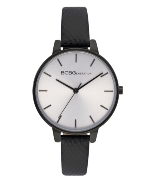 image of BCBGeneration Ladies 3 Hands Slim Black Genuine Leather Strap Watch, 36 mm Case
