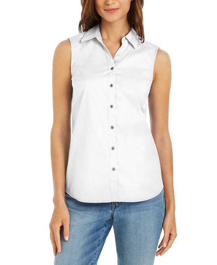 Charter Club Petite Sleeveless Button-Up Shirt, Created for Macy's - Macy's