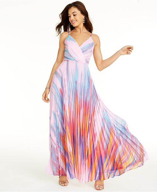 Laundry by Shelli Segal VNeck Pleated Printed Gown & Reviews Dresses