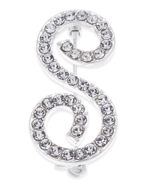 image of Charter Club Silver-Tone Crystal Initial Pin, Created for Macy-s