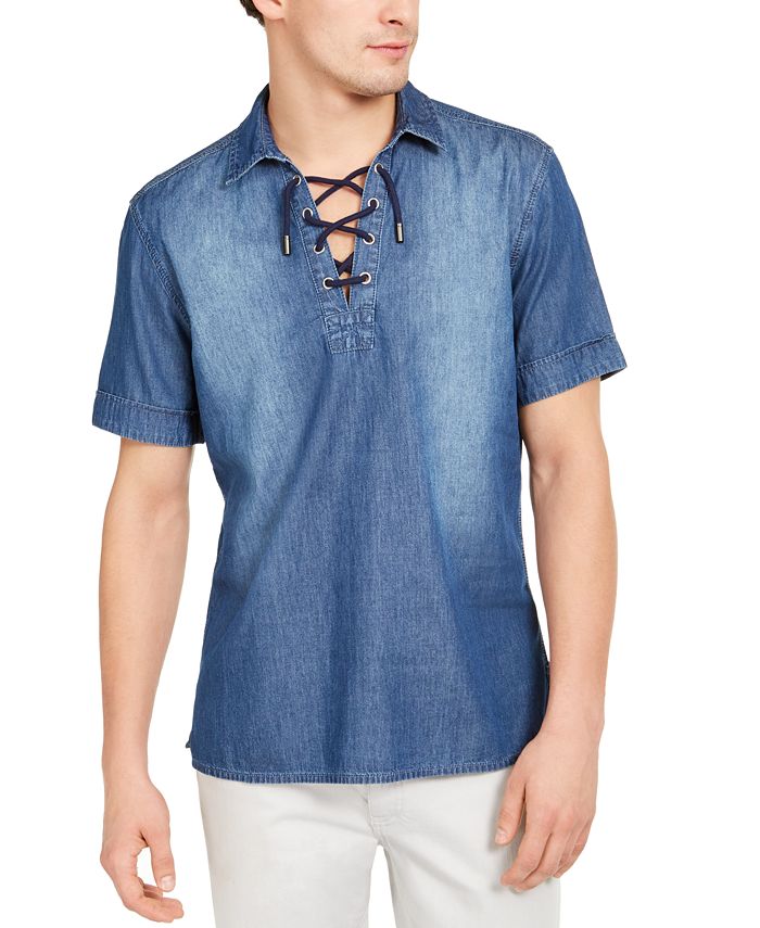 INC International Concepts INC Men's Regular-Fit Lace-Up Denim Shirt ...