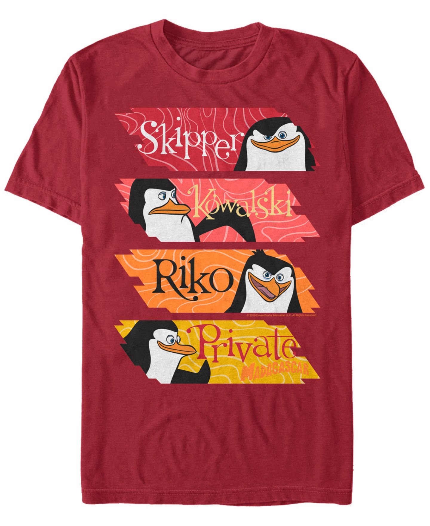 Мужская футболка Fifth Sun Madagascar Penguin Character Stack Up Short Sleeve, цвет: Красный — фото 1