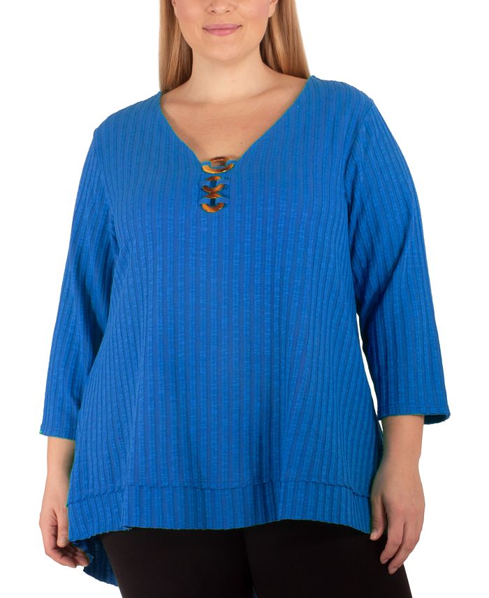 NY Collection Plus Size Ribbed Embellished Top - Macy's
