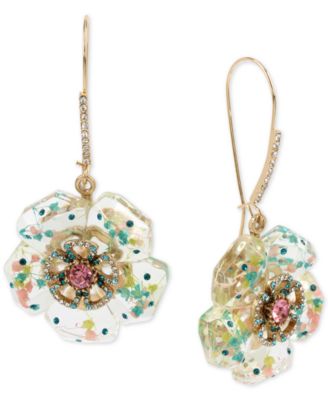 Betsey Johnson Gold-Tone Crystal Flower Drop Earrings - Macy's