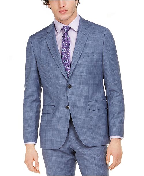 Hugo Men S Modern Fit Blue Plaid Suit Jacket Reviews Blazers