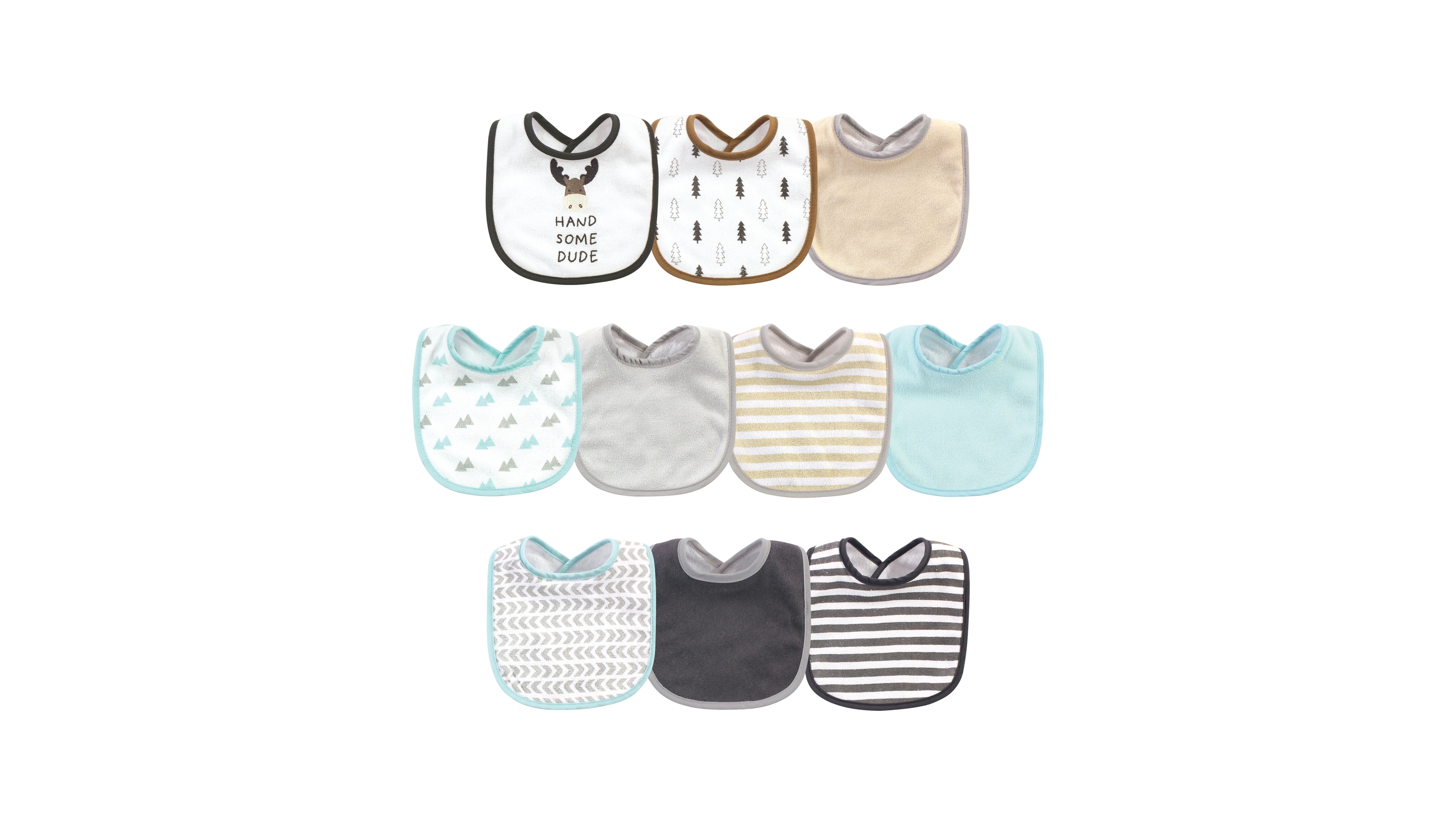 Hudson Baby Baby Boys Handsome Moose Bibs, Pack of 10