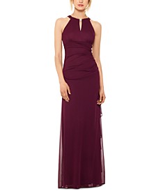 B&A by Betsy and Adam Ruched Halter Gown