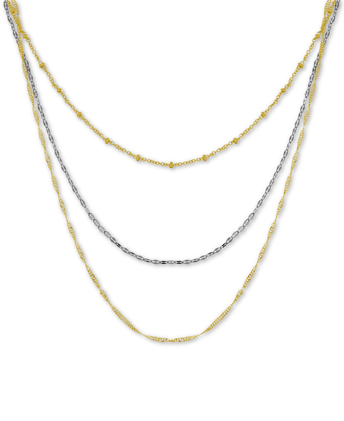 Silver Plated Multi-Chain 18" Layered Statement Necklace - Two-tone