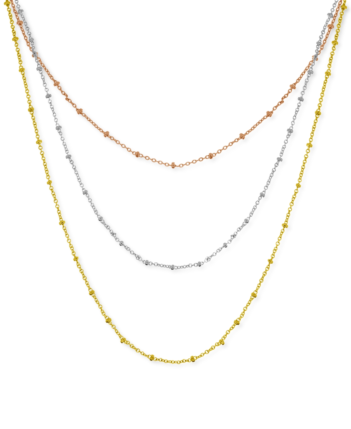 Silver Plated Beaded 18" Layered Necklace - Tri-tone