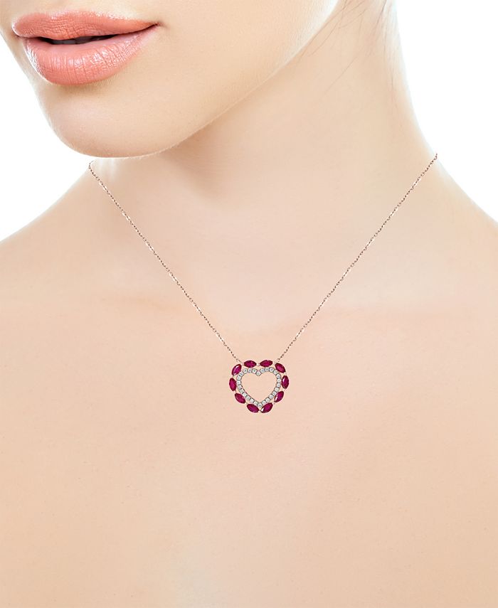 EFFY Collection - Ruby (7/8 ct. t.w.) & Diamond (1/6 ct. t.w.) Heart 18" Pendant Necklace in 14k Rose Gold