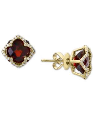image of Effy Rhodolite Garnet (9-1/10 ct. t.w.) & Diamond (1/3 ct. t.w.) Stud Earrings in 14k Gold