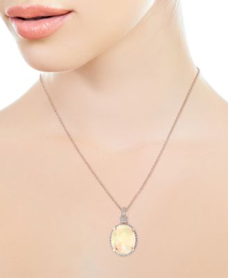 EFFY&reg; Opal (3-1/6 ct. t.w.) & Diamond (1/6 ct. t.w.) 18" Pendant Necklace in 14k Rose Gold