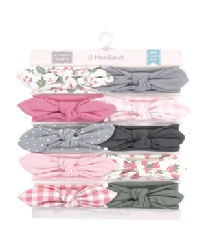 image of Hudson Baby Baby Girls Gingham and Synthetic Headbands, Pack of 10