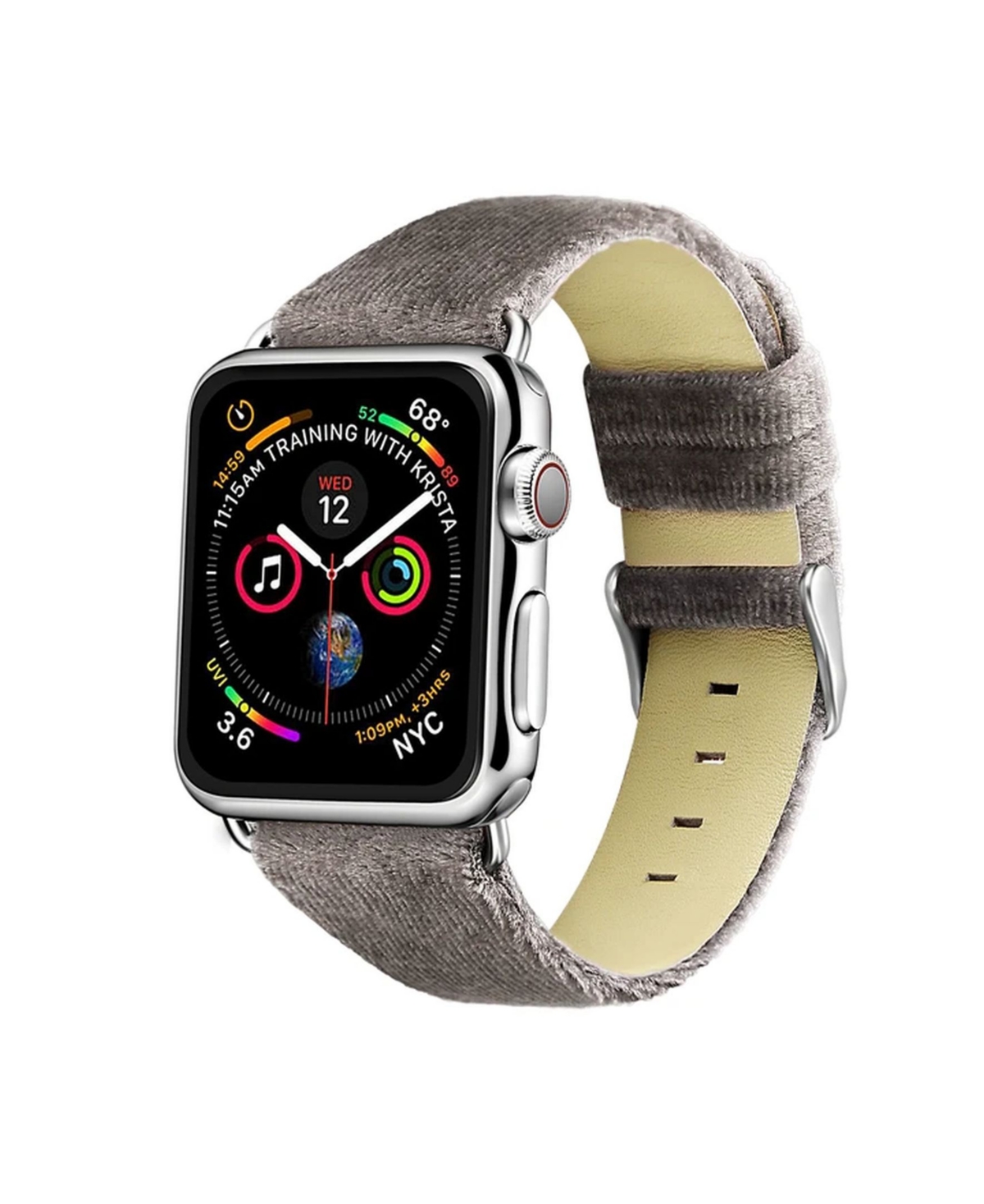 Men's and Women's Apple Gray Wool Velvet, Leather, Stainless Steel Replacement Band 44mm - Gray