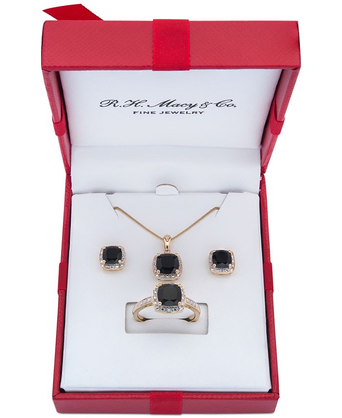 Macy's - 3-Pc. Set Onyx & Diamond Accent Pendant Necklace, Ring and Stud Earrings in 14k Gold-Plated Sterling Silver or Sterling Silver