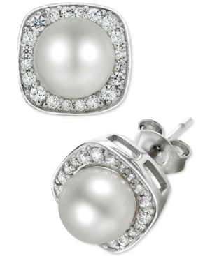 image of Cultured Freshwater Pearl (6mm) and Diamond (1/4 ct. t.w.) Stud Earrings in 14k White Gold