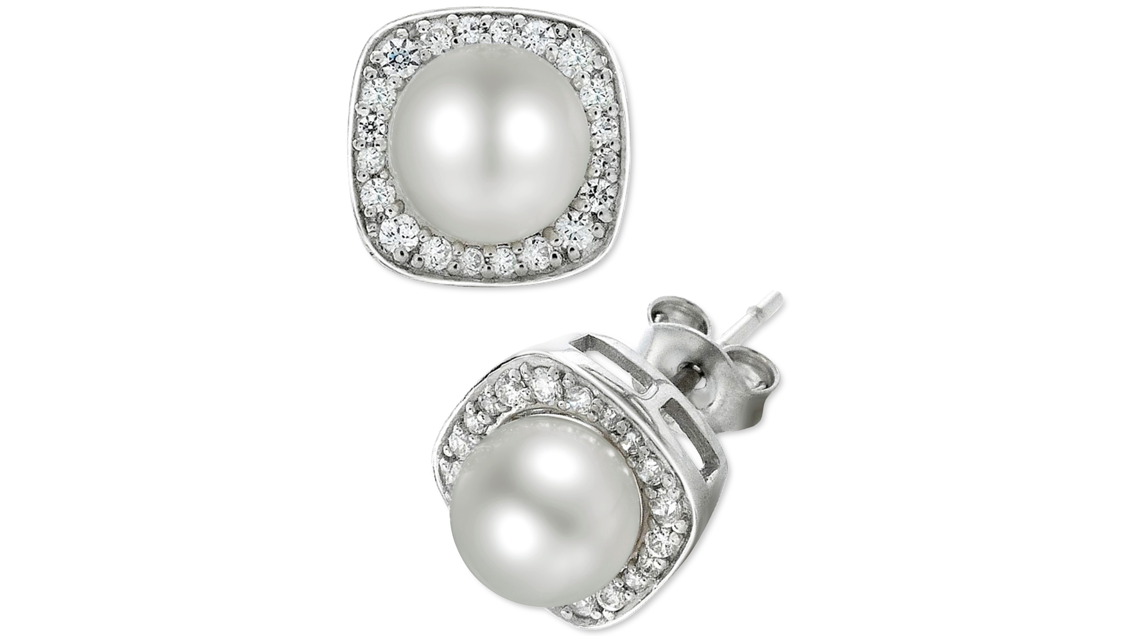 Cultured Freshwater Pearl (6mm) and Diamond (1/4 ct. t.w.) Stud Earrings in 14k White Gold