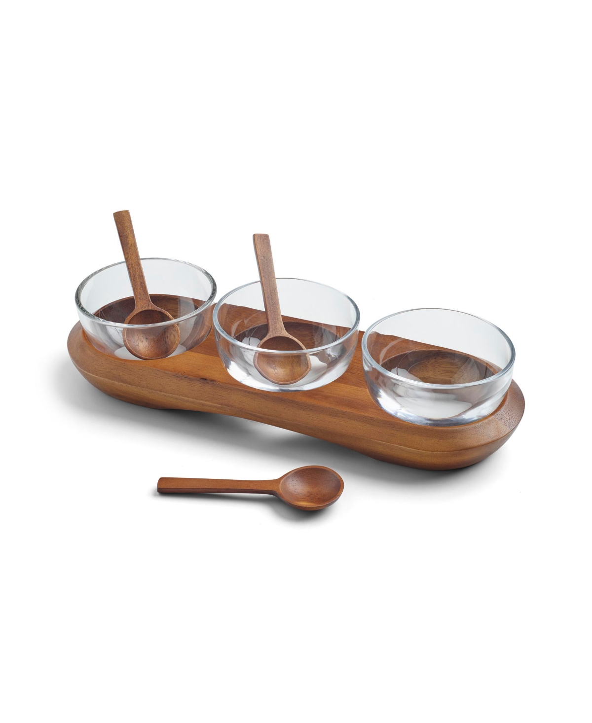 Shop Nambe Cooper Wood Triple Condiment Server With Spoons In Brown,clear