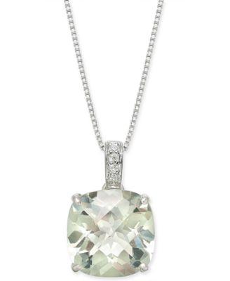 Macy's - Mint Quartz (6-1/4 ct. t.w.) & White Topaz (1/20 ct. t.w.) 18" Pendant Necklace in Sterling Silver