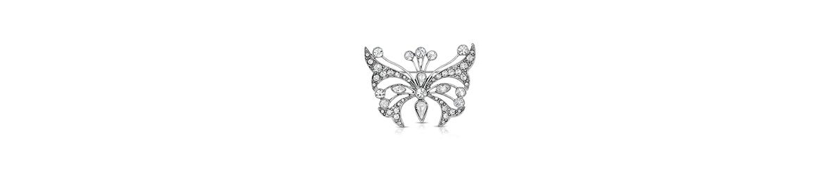 Crystal Butterfly Brooch Pin - Silver-Tone