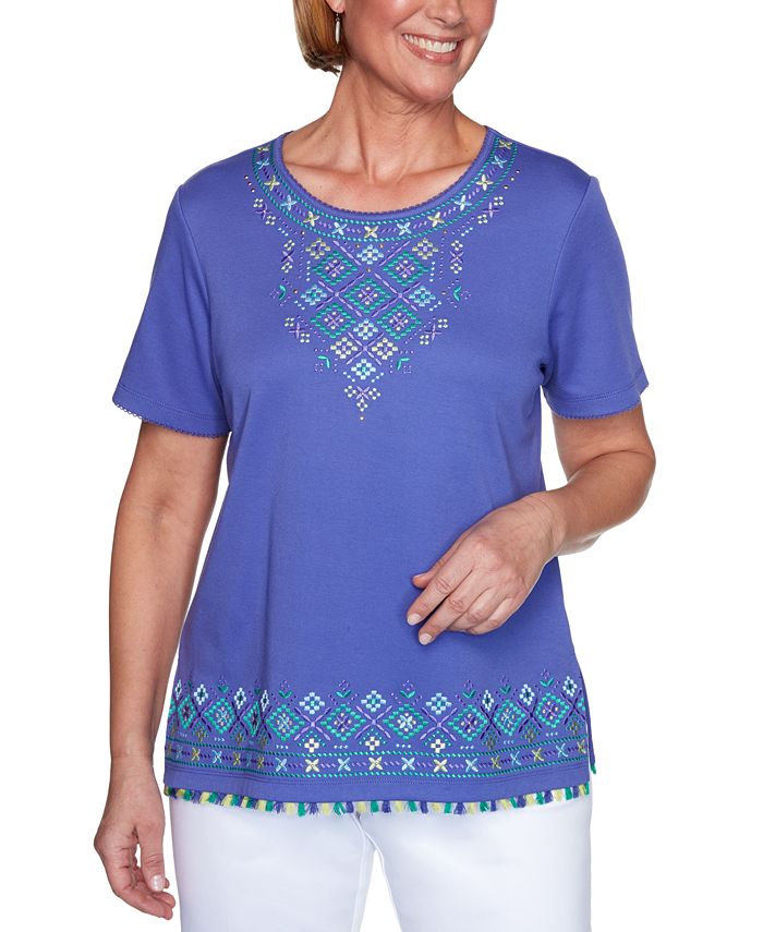 Alfred Dunner Petite Costa Rica Embroidered Top - Macy's