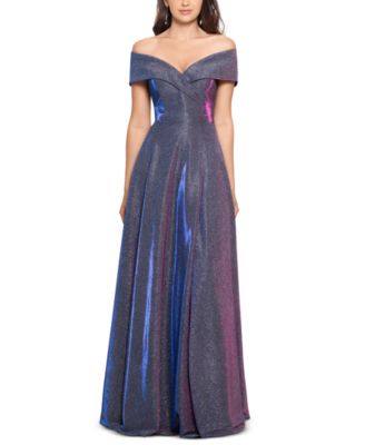 XSCAPE Women's Off-The-Shoulder Shimmer Wrap Style Gown & Reviews ...