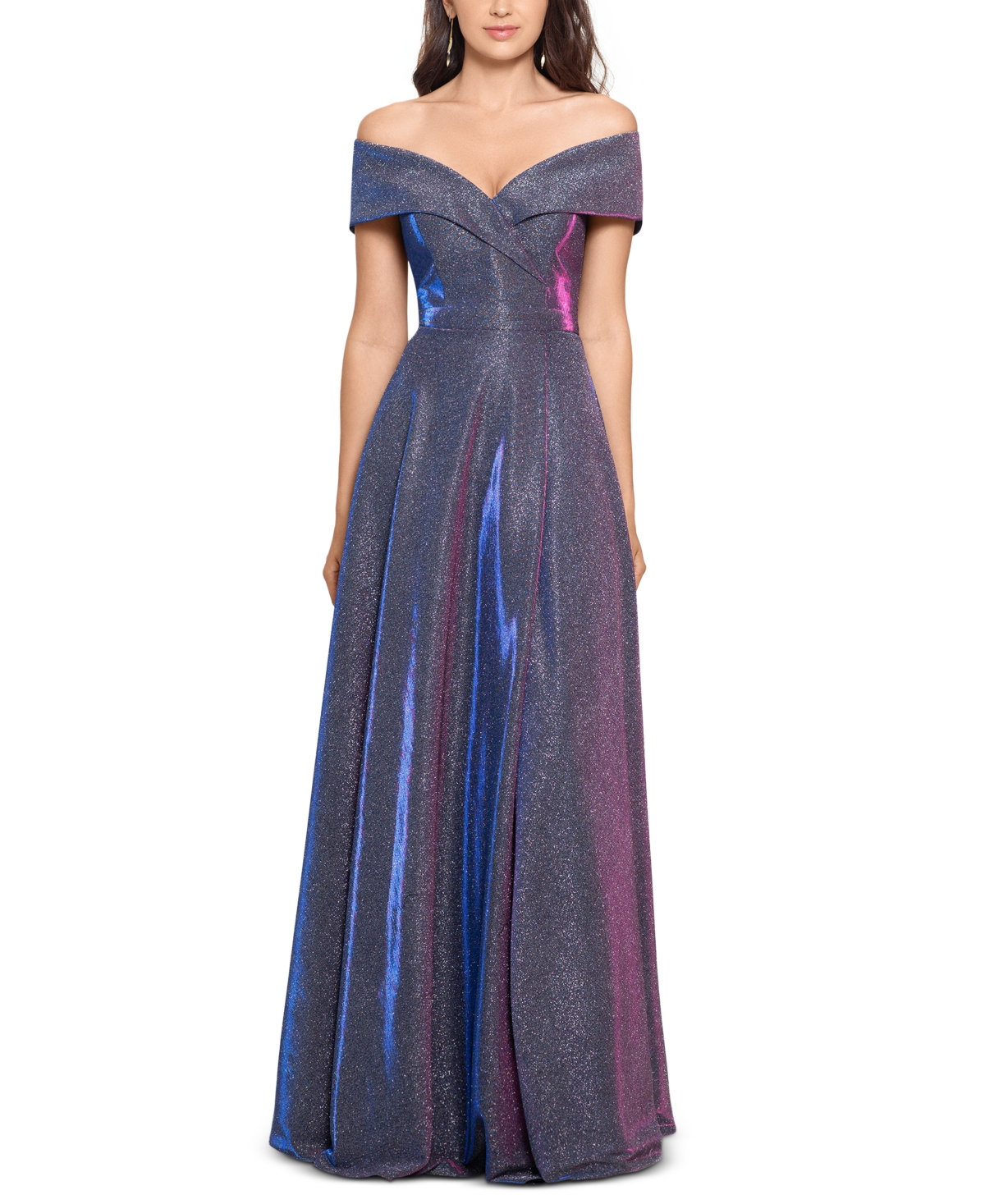 Xscape Womens Metallic Slit Evening Dress In Silver,fuschia