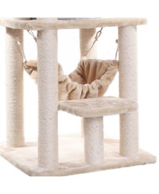 65" Real Wood Cat Tree with Sisal Rope, Hammock, and Soft-Side Playhouse - Model A6501