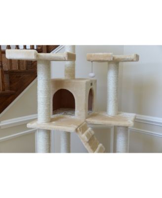 74" Multi-Level Real Wood Cat Tree Large Cat Play Furniture With ScratchhIng Posts, Large Platform, A7401 Beige