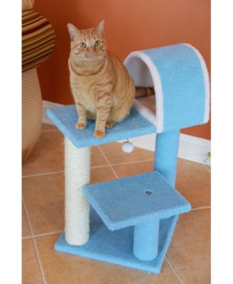 Sky Blue 29" Real Wood Cat Tree With Scratcher And Tunnel For Squeeze, Snoozing And Hiding, B2903