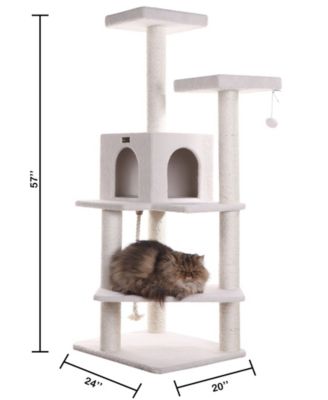 Ivory 57-inch High Real Wood Cat Tree with Fleece Covered Climber and Condo B5701