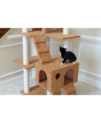 74" Multi-Level Real Wood Cat Tree with ScratchhIng Posts, Large Platform, and Sisal Scratching Posts in Ochre Brown