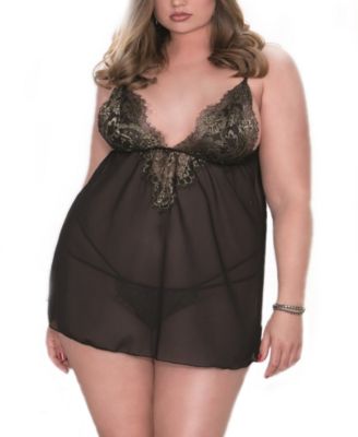 iCollection Plus Size Free Spirited Babydoll 2pc Lingerie Set, Online Only 