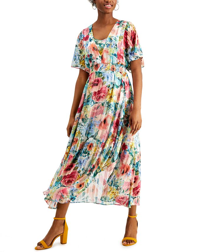kensie Shadow-Striped Floral-Print Maxi Dress - Macy's