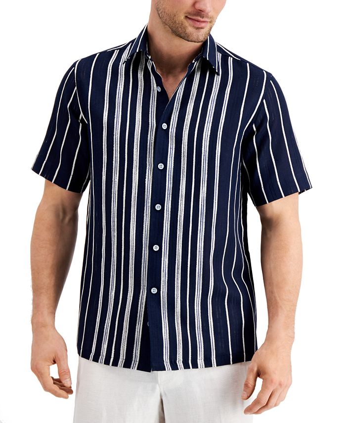 Tasso Elba Men's Textured Engineered Stripe Shirt, Created for Macy's ...