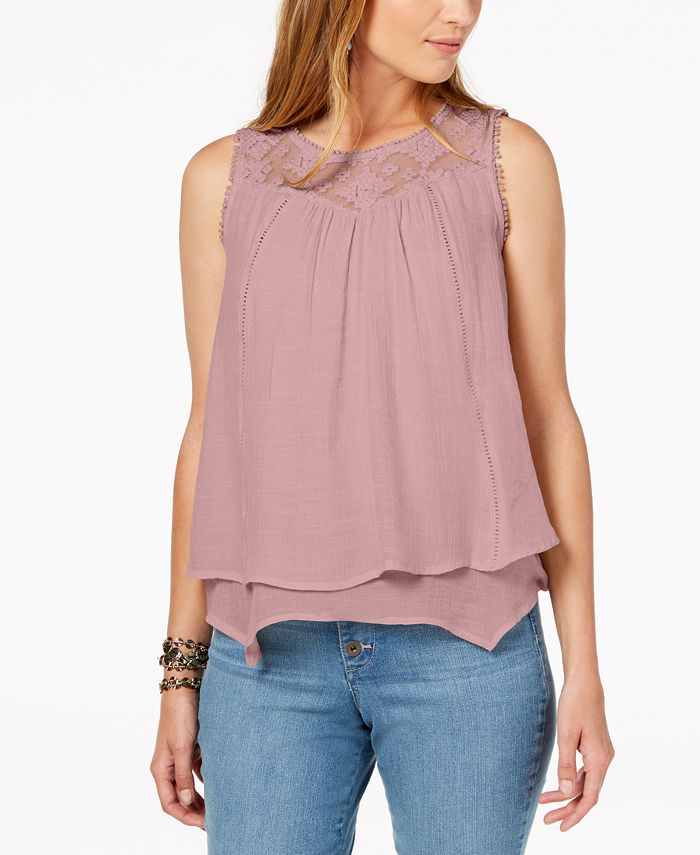 Delaney Tiered Ruffle Lace Trim Swing Top