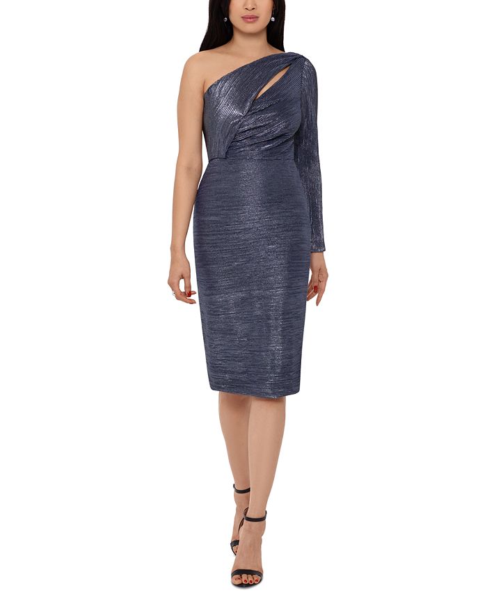 Betsy & Adam Women's Metallic Flutter Sleeve Sheath Dress Gray Size 18W main image 1