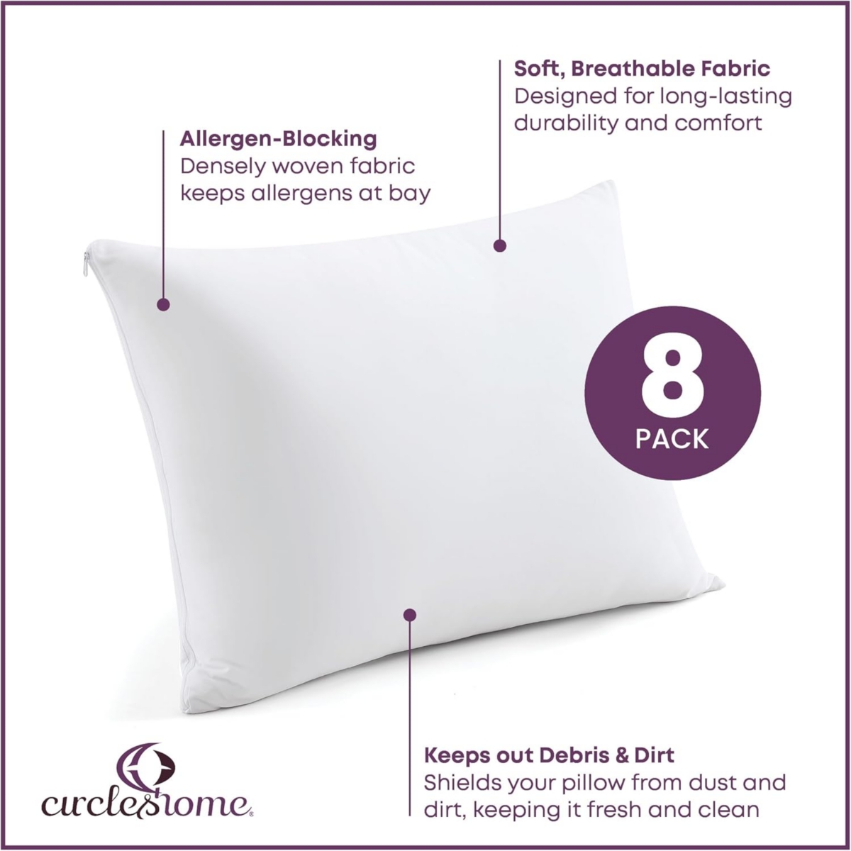 Circles Home 100% Cotton Breathable Pillow Protector with Zipper – White ( Pack