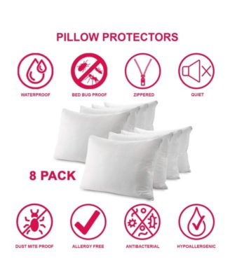 Waterproof Zippered Pillow Protector - Standard Size  - 8 Pack
